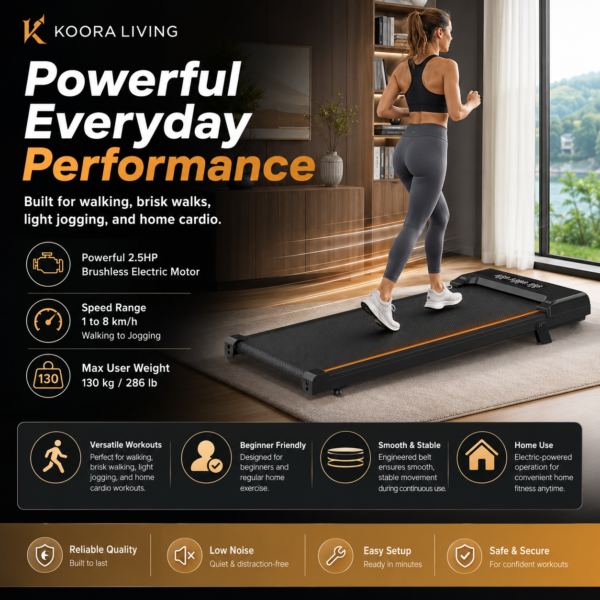 Koora Living 9% Incline Walking Pad Treadmill with App, LED Display & Quiet 2.5HP Motor – 286 lb Capacity